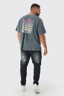 Plus ACDC License Overdye Back Print T-shirt | BoohooMAN UK
