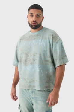 Plus Acid Wash Compact Rib Boxy Oversized T-Shirt | BoohooMAN UK