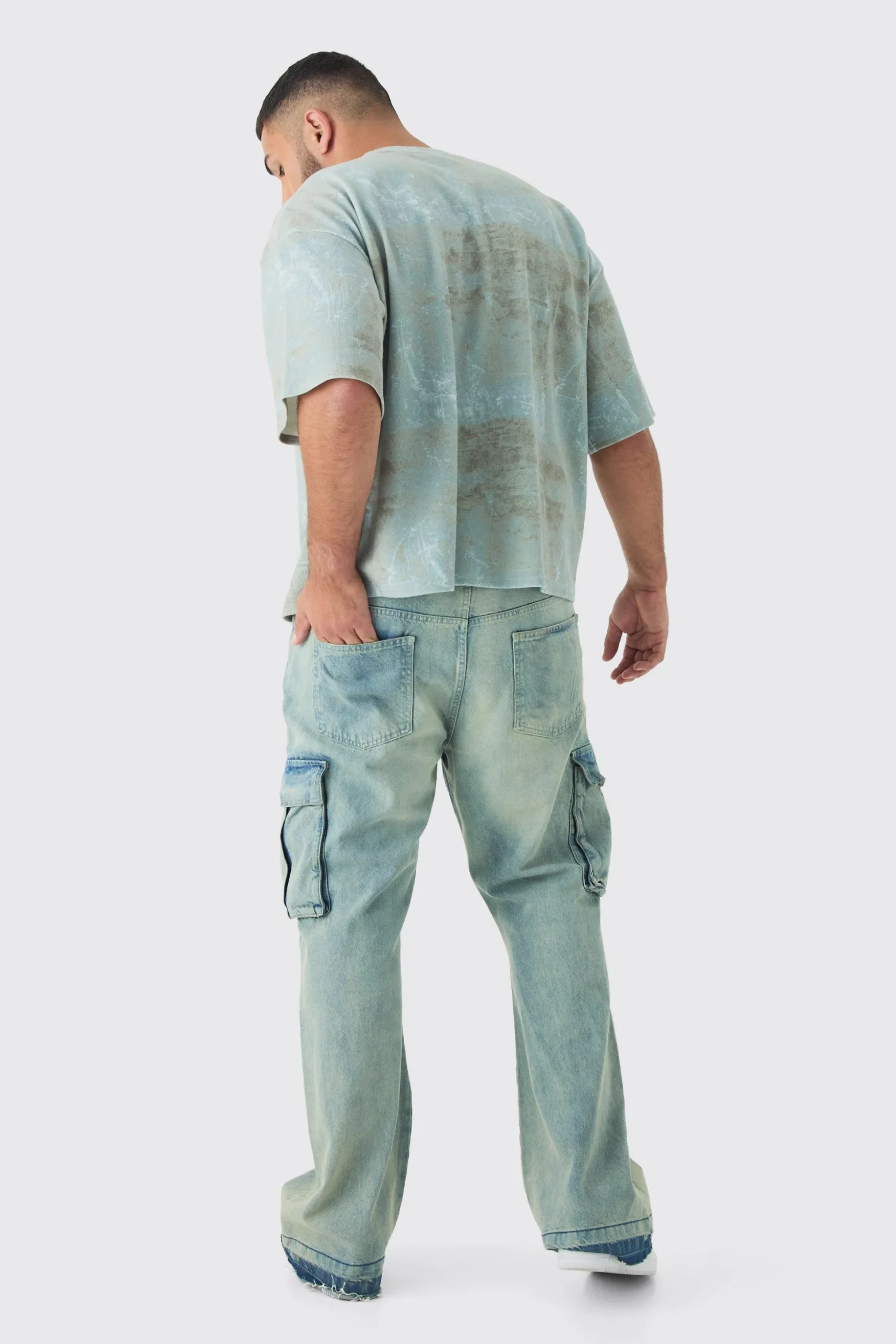 Plus Acid Wash Compact Rib Boxy Oversized T-Shirt | BoohooMAN UK