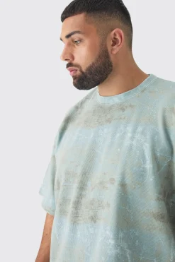 Plus Acid Wash Compact Rib Boxy Oversized T-Shirt | BoohooMAN UK