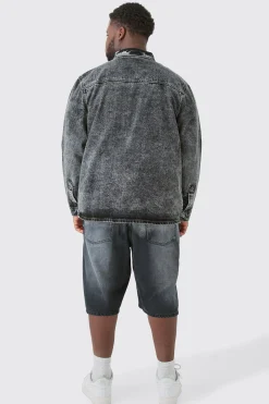 Plus Acid Wash Distressed Denim Jorts | BoohooMAN UK