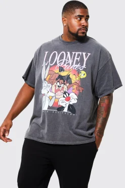 Plus Acid Wash Looney Tunes License T-shirt | BoohooMAN UK