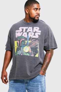 Plus Acid Wash Star Wars License T-shirt | BoohooMAN UK