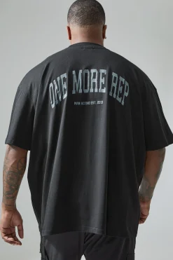 Plus Active Extended Neck One More Rep Oversized T-shirt | BoohooMAN UK