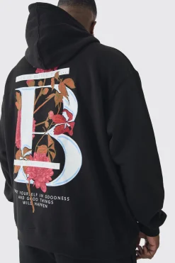 Plus B Floral Graphic Oversized Hoodie | BoohooMAN UK
