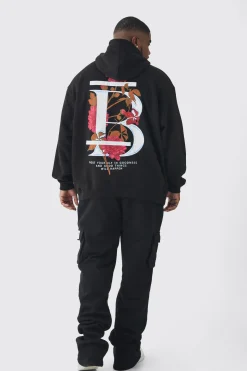 Plus B Floral Graphic Oversized Hoodie | BoohooMAN UK