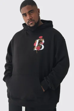 Plus B Floral Graphic Oversized Hoodie | BoohooMAN UK