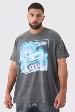 Plus Back To The Future License Overdye T-shirt | BoohooMAN UK