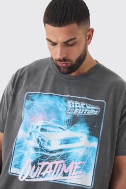 Plus Back To The Future License Overdye T-shirt | BoohooMAN UK