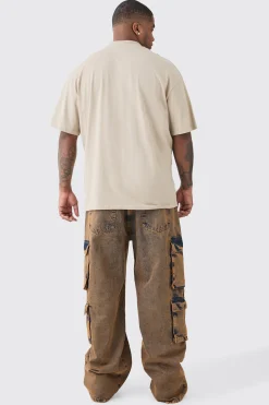 Plus Baggy Fit Acid Wash Cargo Jeans | BoohooMAN UK