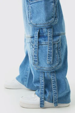 Plus Baggy Rigid Multi Pocket Strap Detail Cargo Jeans | BoohooMAN UK