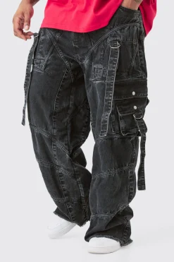 Plus Baggy Rigid Strap And Buckle Detail Jeans | BoohooMAN UK