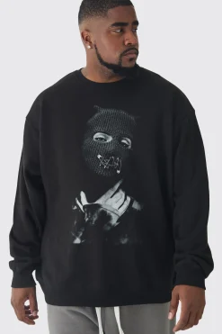 Plus Balaclava Graphic Oversized Sweatshirt | BoohooMAN UK