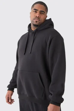 Plus Basic Hoodie In Black | BoohooMAN UK
