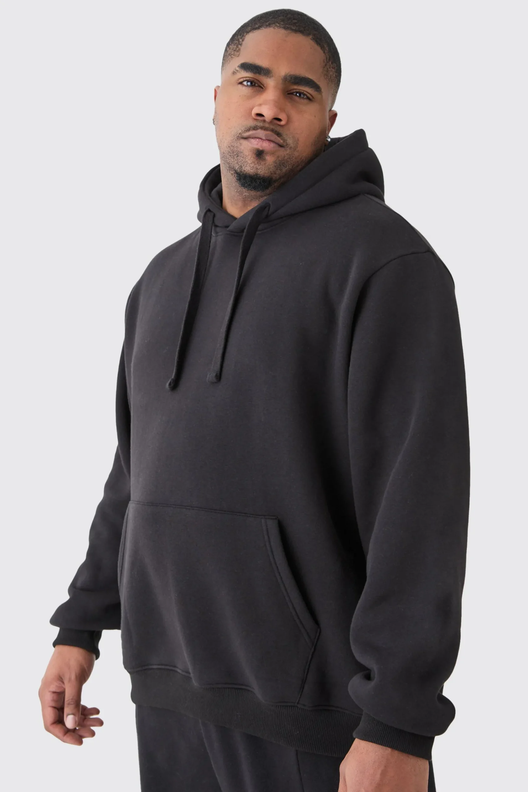 Plus Basic Hoodie In Black | BoohooMAN UK