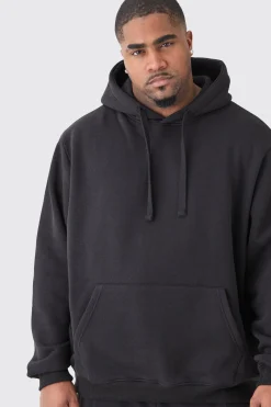 Plus Basic Hoodie In Black | BoohooMAN UK