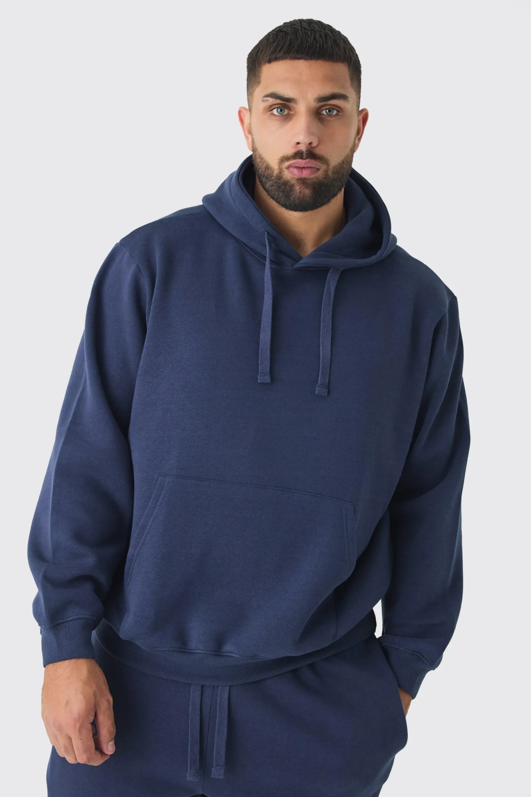 Plus Basic Hoodie In Navy | BoohooMAN UK