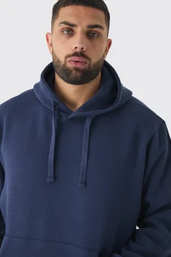 Plus Basic Hoodie In Navy | BoohooMAN UK
