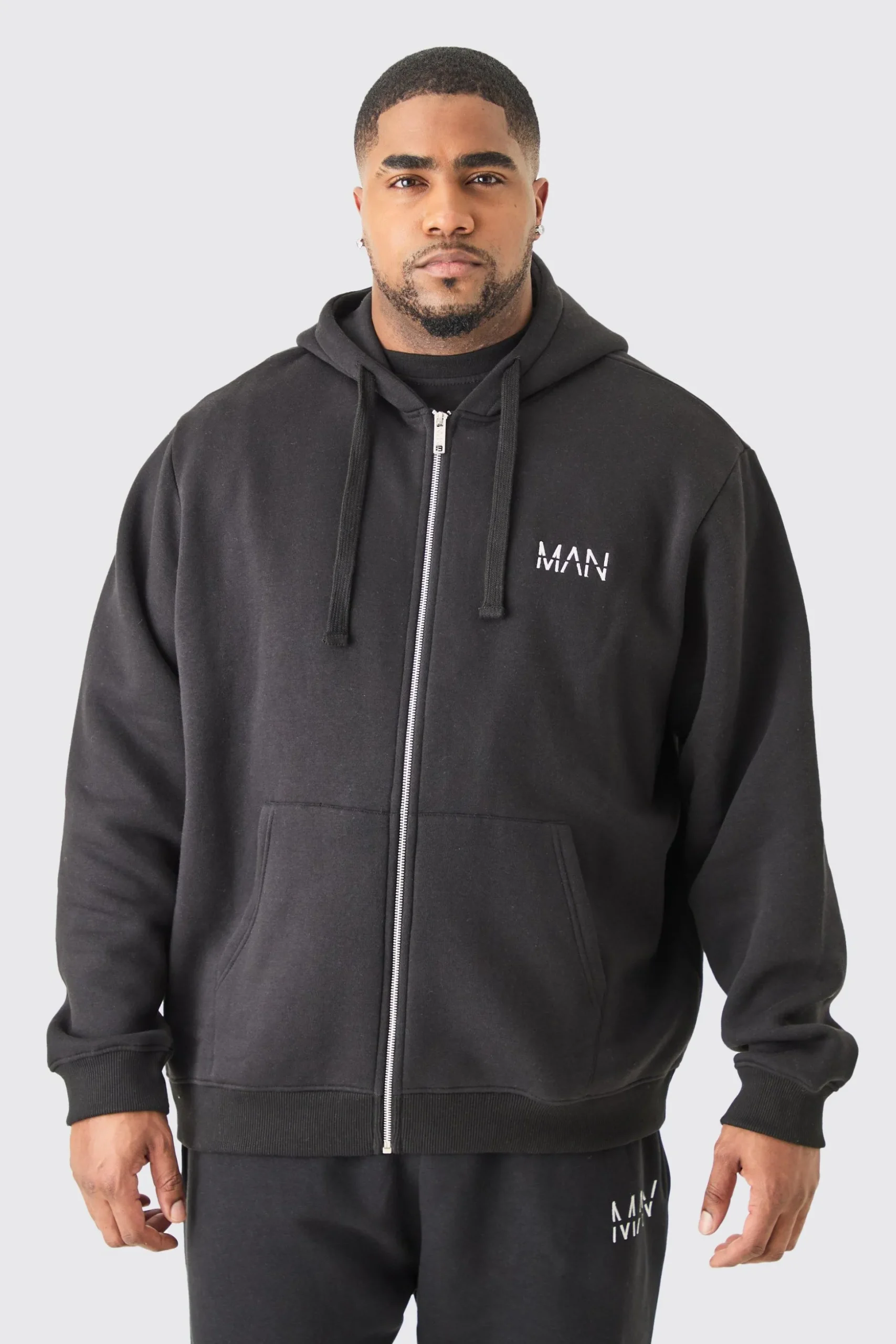 Plus Basic Man Dash Zip Through Hoodie In Black | BoohooMAN UK
