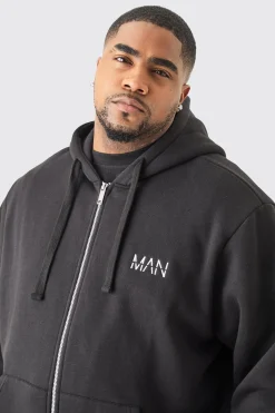 Plus Basic Man Dash Zip Through Hoodie In Black | BoohooMAN UK
