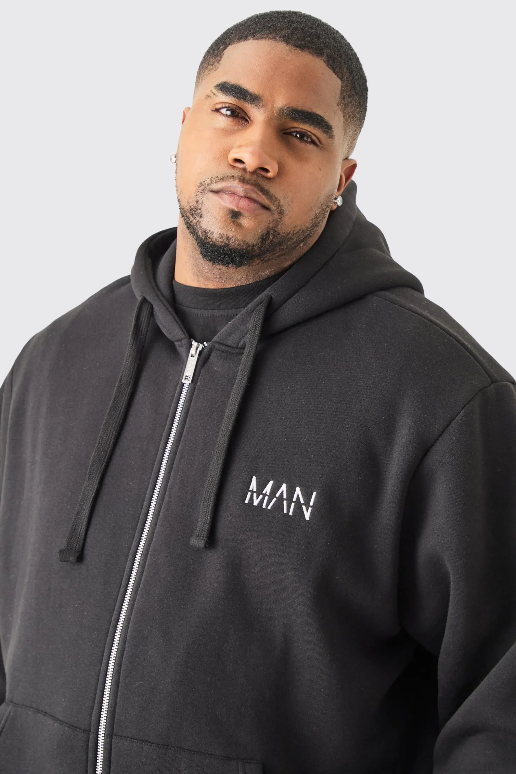 Plus Basic Man Dash Zip Through Hoodie In Black | BoohooMAN UK