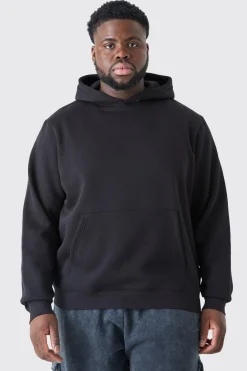 Plus Basic Over The Head Hoodie In Black | BoohooMAN UK