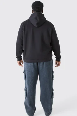 Plus Basic Over The Head Hoodie In Black | BoohooMAN UK