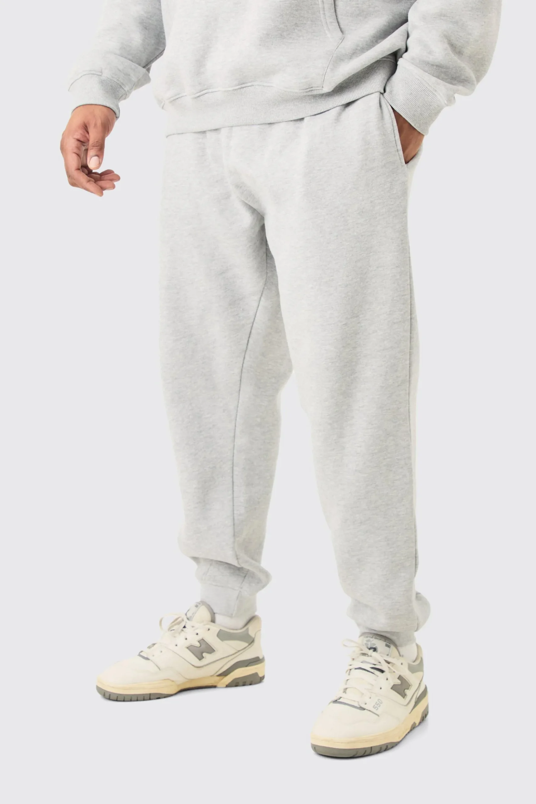 Plus Basic Slim Fit Jogger In Grey Marl | BoohooMAN UK