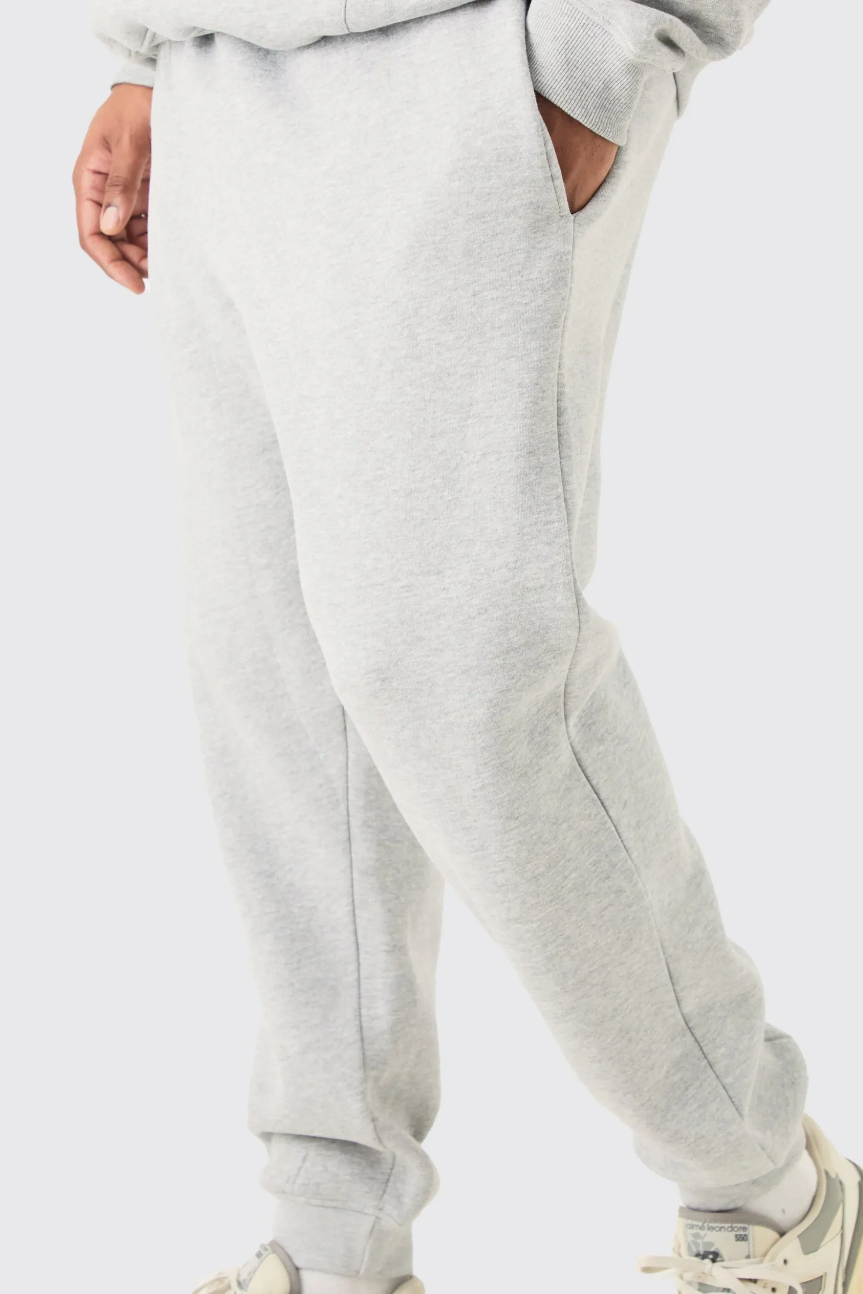 Plus Basic Slim Fit Jogger In Grey Marl | BoohooMAN UK