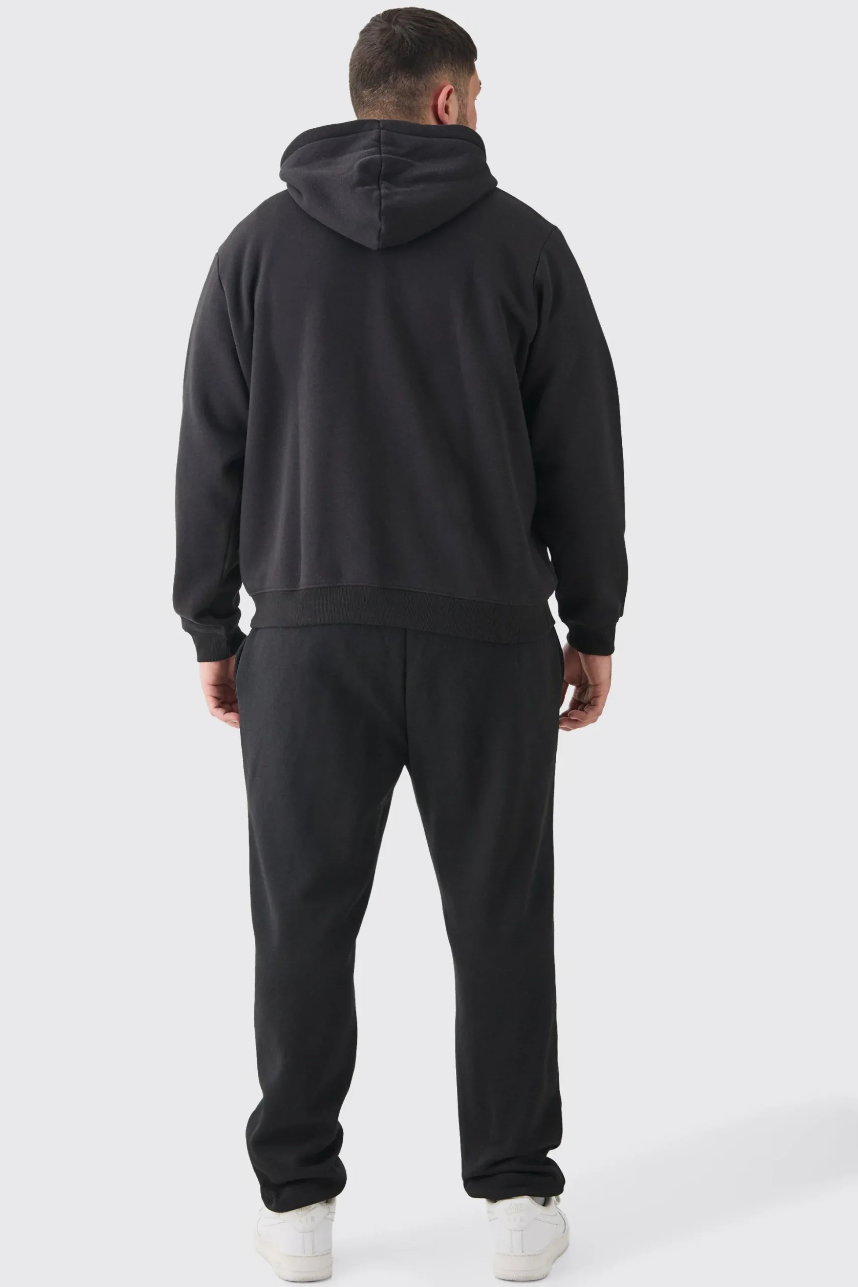 Plus Basic Zip Through Hoodie In Black | BoohooMAN UK