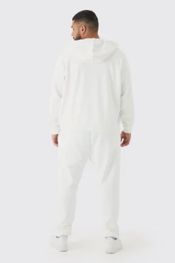 Plus Basic Zip Through Hoodie In White | BoohooMAN UK