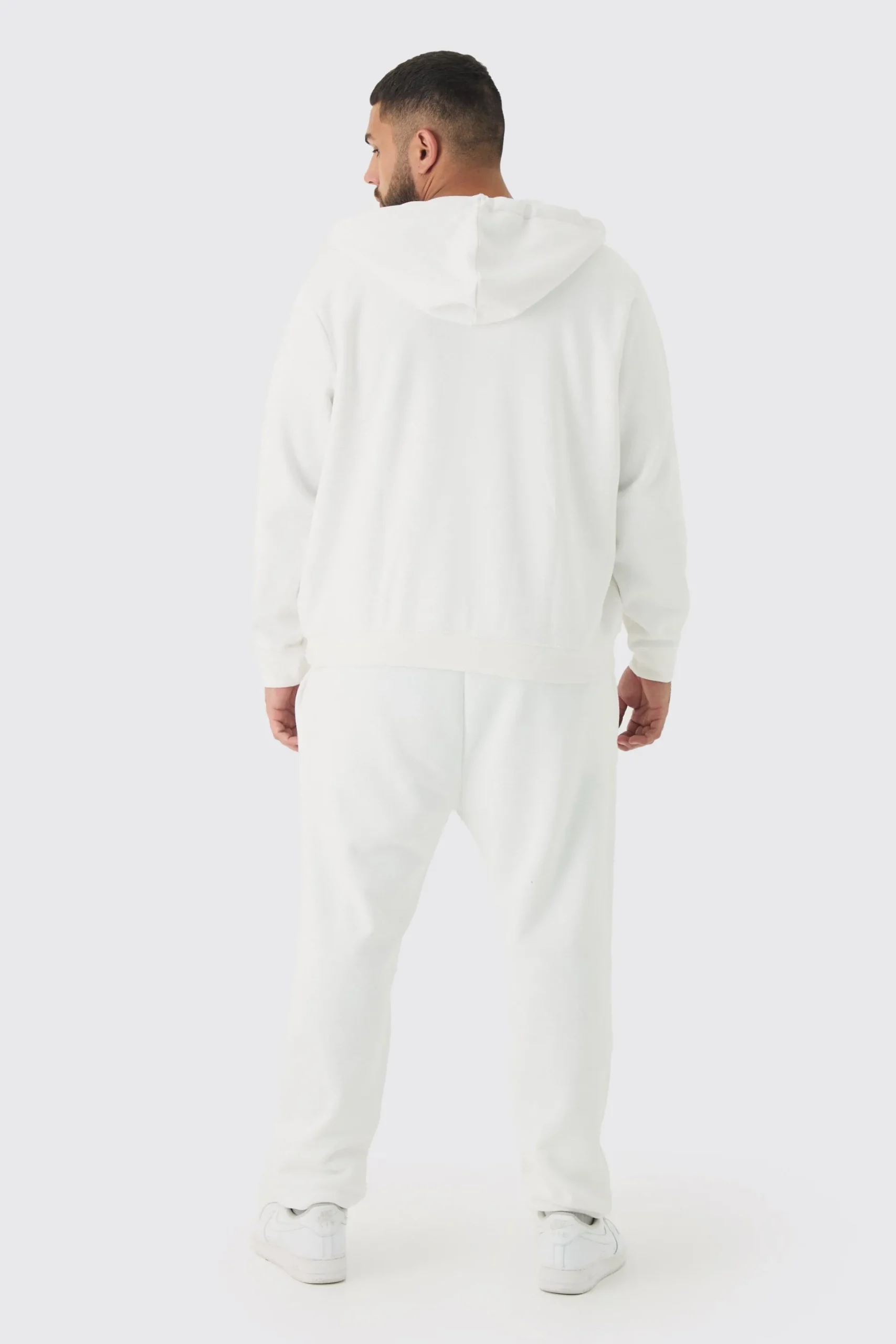 Plus Basic Zip Through Hoodie In White | BoohooMAN UK