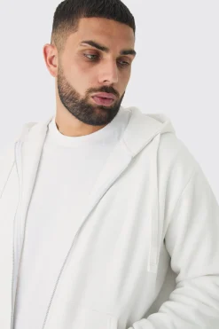 Plus Basic Zip Through Hoodie In White | BoohooMAN UK