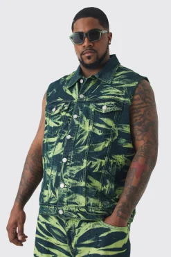 Plus Bleach Wash Denim Gilet | BoohooMAN UK