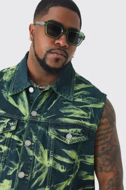 Plus Bleach Wash Denim Gilet | BoohooMAN UK