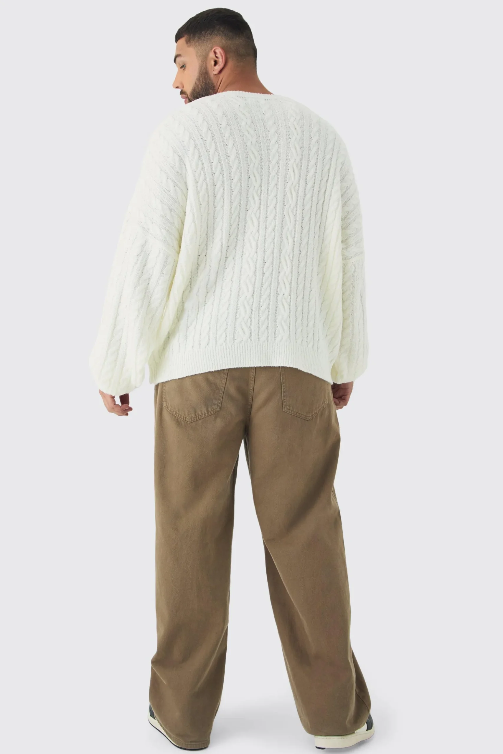 Plus Boucle Cable Knit Oversized Jumper | BoohooMAN UK