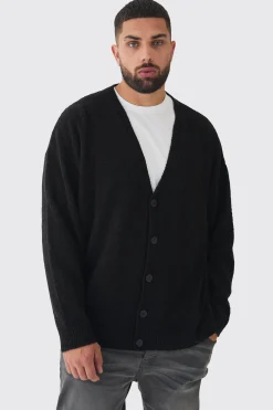 Plus Boucle Knit Drop Shoulder Cardigan | BoohooMAN UK
