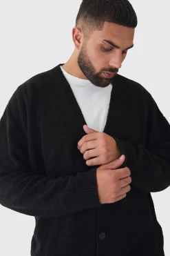 Plus Boucle Knit Drop Shoulder Cardigan | BoohooMAN UK