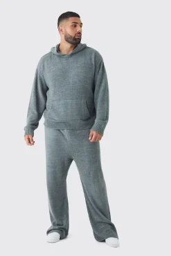 Plus Boucle Knit Hoodie & Trouser Set | BoohooMAN UK