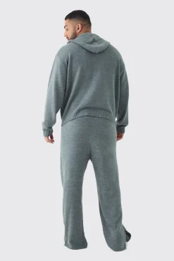 Plus Boucle Knit Hoodie & Trouser Set | BoohooMAN UK