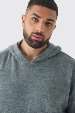 Plus Boucle Knit Hoodie & Trouser Set | BoohooMAN UK