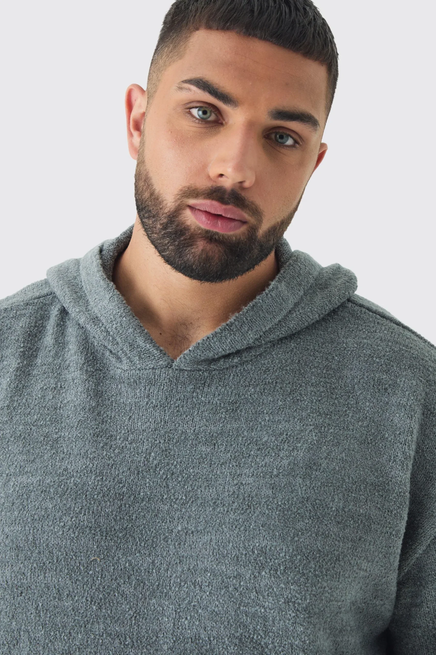 Plus Boucle Knit Hoodie & Trouser Set | BoohooMAN UK
