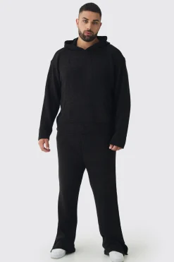 Plus Boucle Knit Hoodie & Trouser Set | BoohooMAN UK