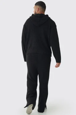 Plus Boucle Knit Hoodie & Trouser Set | BoohooMAN UK