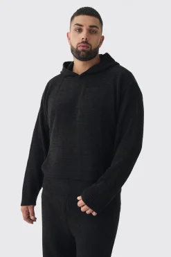 Plus Boucle Knit Hoodie & Trouser Set | BoohooMAN UK