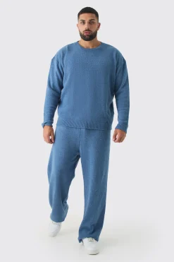Plus Boucle Knit Oversized Sweat & Trouser Set | BoohooMAN UK