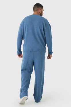 Plus Boucle Knit Oversized Sweat & Trouser Set | BoohooMAN UK