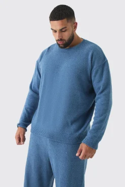 Plus Boucle Knit Oversized Sweat & Trouser Set | BoohooMAN UK