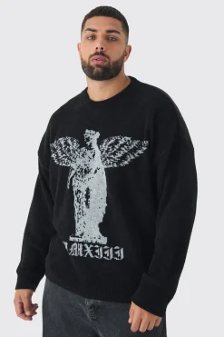 Plus Boucle Knit Renaissance Crew Neck Jumper | BoohooMAN UK