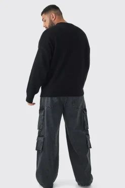 Plus Boucle Knit Renaissance Crew Neck Jumper | BoohooMAN UK